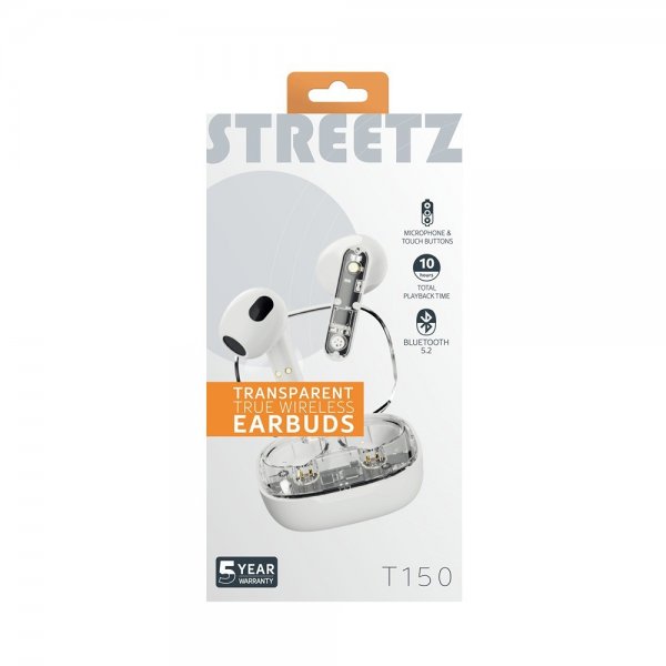 Streetz Hodetelefoner T150 Transparent True Wireless Earbuds Hvit