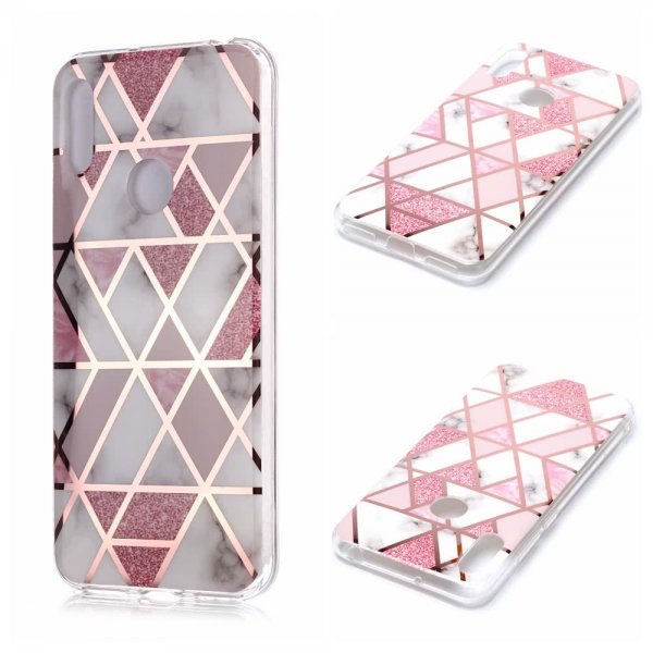 Huawei Y6 2019 Deksel Marmor Hvit Rosa