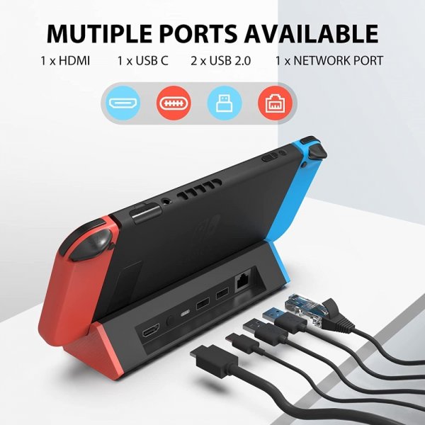 Hub til Nintendo Switch Switch/Switch OLED HDMI med Ethernet USB