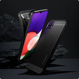 Spigen Samsung Galaxy A22 5G Deksel Rugged Armor Matte Black