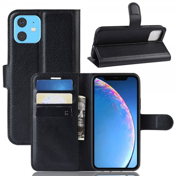 iPhone 11 Etui Litchi Svart