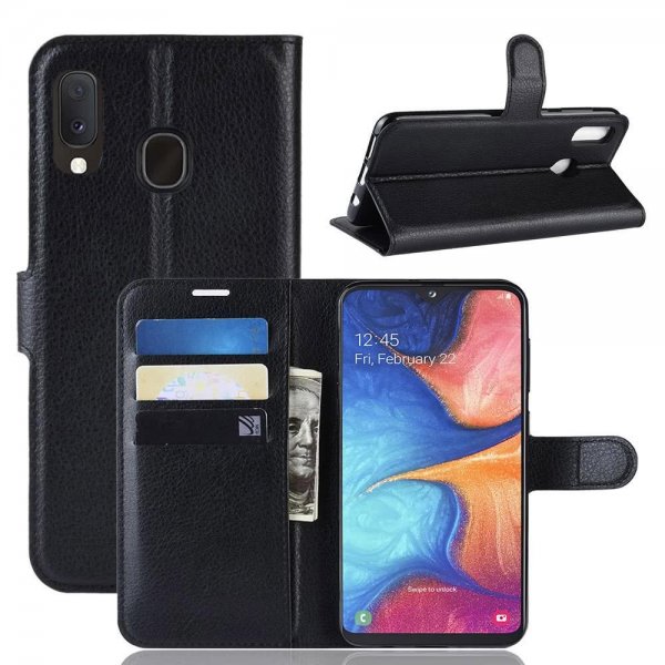 Samsung Galaxy A20E Etui Litchi Svart