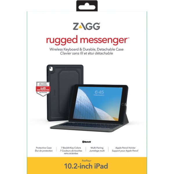 Zagg iPad 10.2 Etui med tastatur Rugged Messenger Keyboard Charcoal
