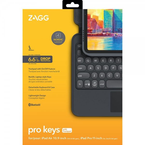 Zagg iPad Air 10.9/iPad Pro 11 Etui med tastatur Pro Keys Trackpad Nordic Charcoal