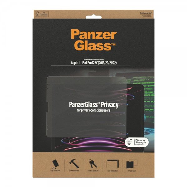 PanzerGlass iPad Pro 12.9 (gen 3/4/5/6) Skjermbeskytter Edge-to-Edge Case Friendly Privacy