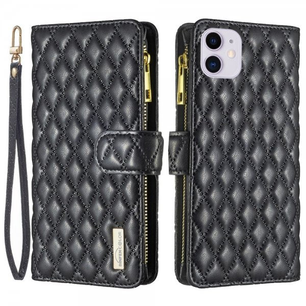 iPhone 11 Etui Rombemønster Glidelås Svart