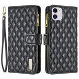 iPhone 11 Etui Rombemønster Glidelås Svart