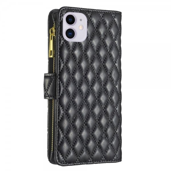 iPhone 11 Etui Rombemønster Glidelås Svart