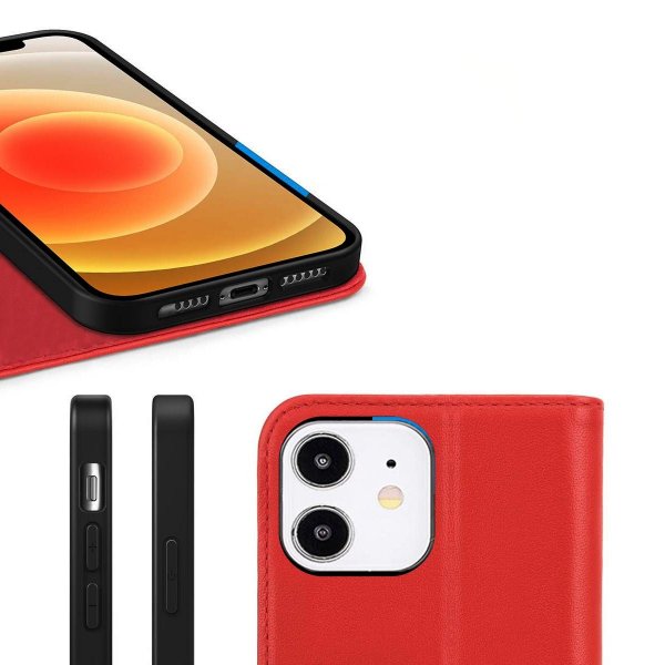 Rvelon iPhone 11 Etui Ekte Skinn Rød