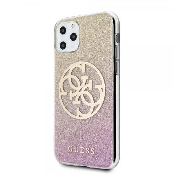 Guess iPhone 11 Pro Max Deksel Glitter Circle Rosegull