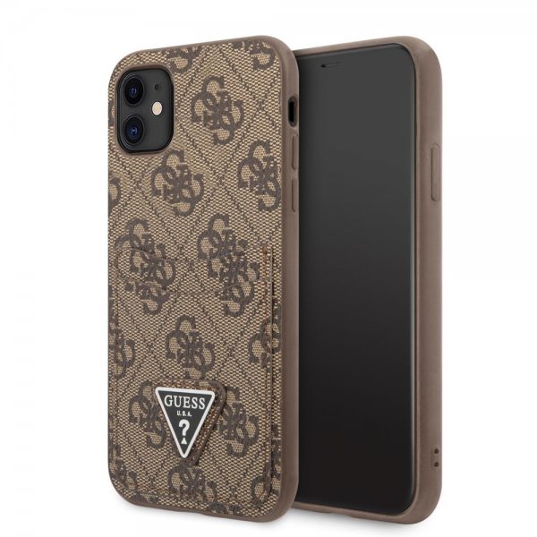 Guess iPhone 11 Deksel Double Cardslot Metal Triangle Brun