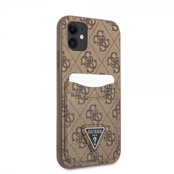 Guess iPhone 11 Deksel Double Cardslot Metal Triangle Brun