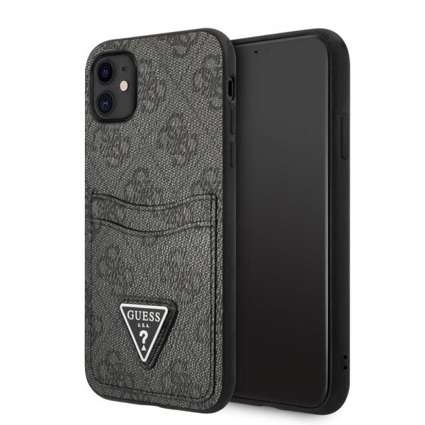 Guess iPhone 11 Deksel Double Cardslot Metal Triangle Svart