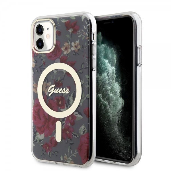 Guess iPhone 11 Deksel Flower MagSafe Kaki