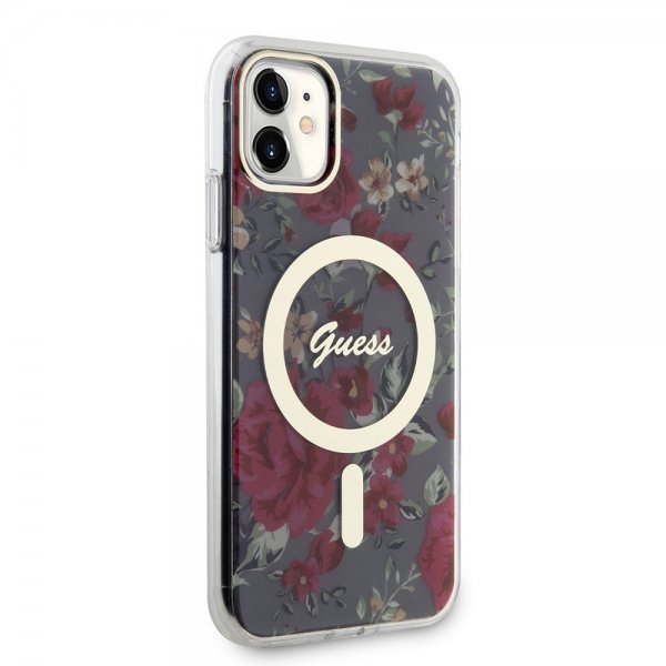 Guess iPhone 11 Deksel Flower MagSafe Kaki