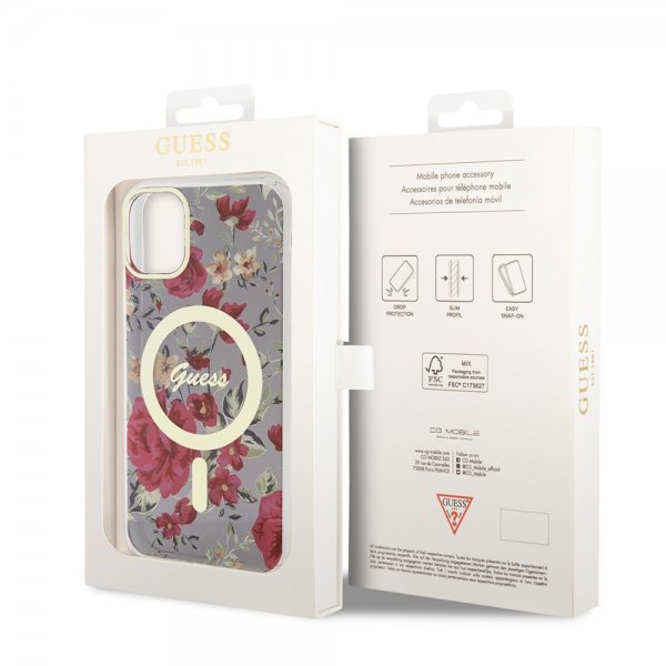 Guess iPhone 11 Deksel Flower MagSafe Kaki