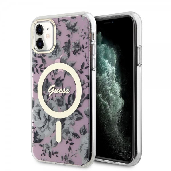 Guess iPhone 11 Deksel Flower MagSafe Rosa