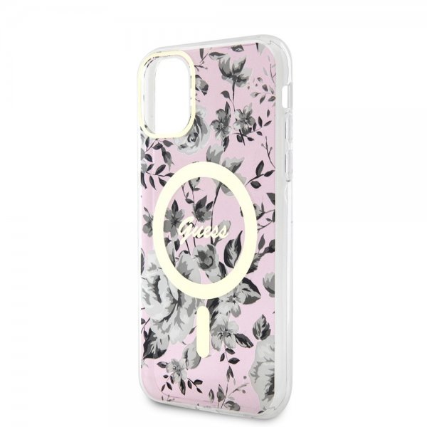 Guess iPhone 11 Deksel Flower MagSafe Rosa