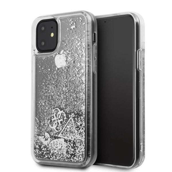 Guess iPhone 11 Deksel Glitter Hearts Sølv