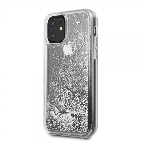 Guess iPhone 11 Deksel Glitter Hearts Sølv