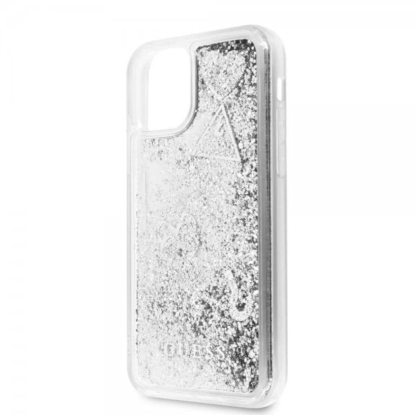 Guess iPhone 11 Deksel Glitter Hearts Sølv