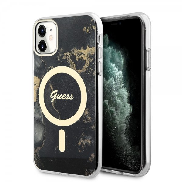 Guess iPhone 11 Deksel Golden Marble MagSafe Svart