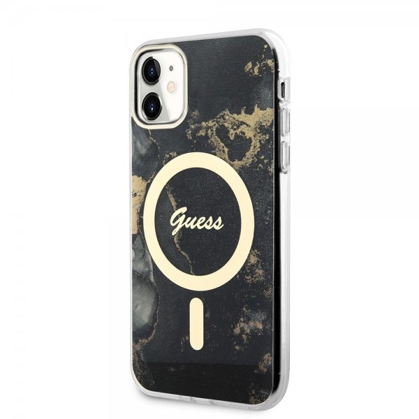 Guess iPhone 11 Deksel Golden Marble MagSafe Svart