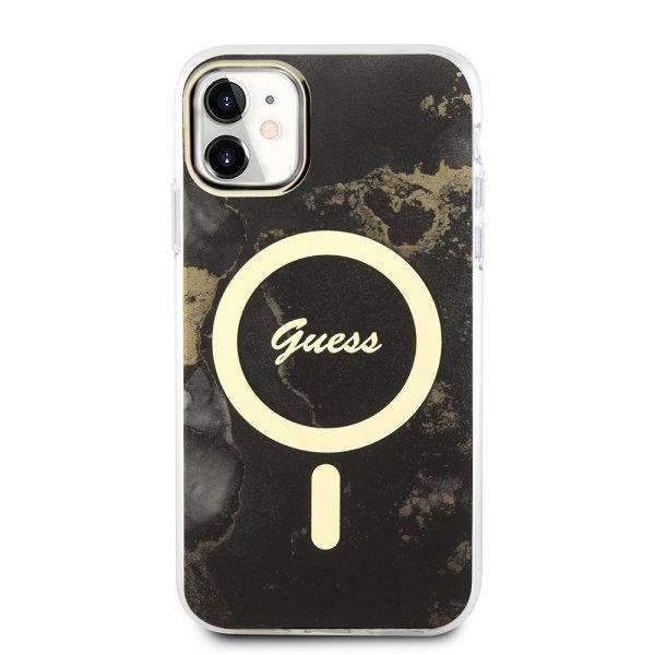 Guess iPhone 11 Deksel Golden Marble MagSafe Svart