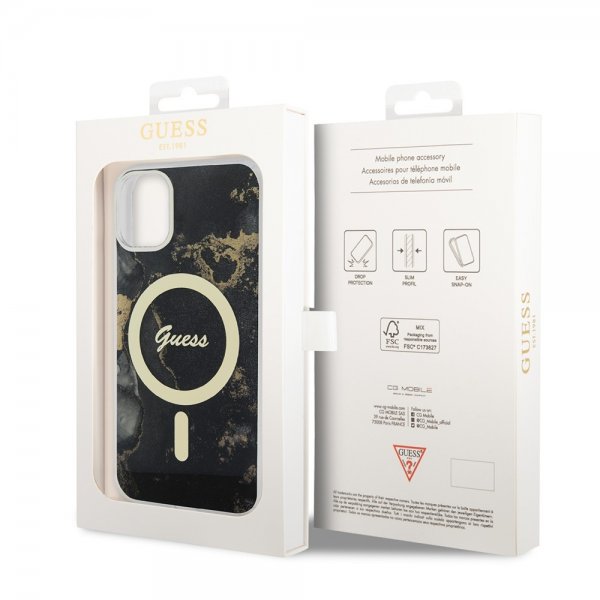 Guess iPhone 11 Deksel Golden Marble MagSafe Svart