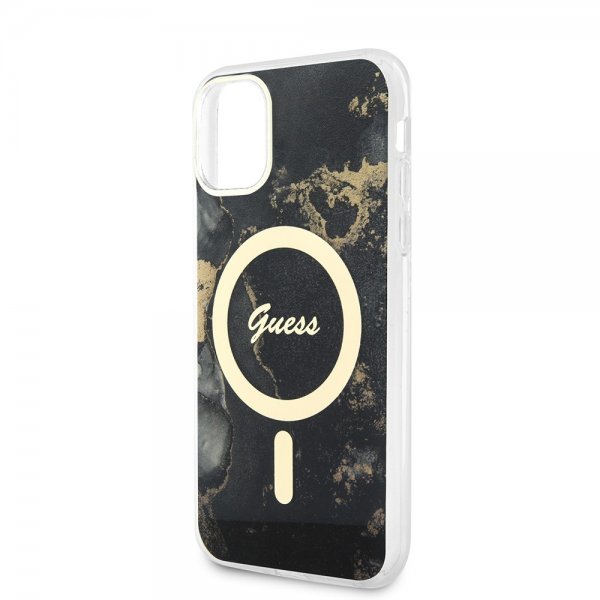 Guess iPhone 11 Deksel Golden Marble MagSafe Svart