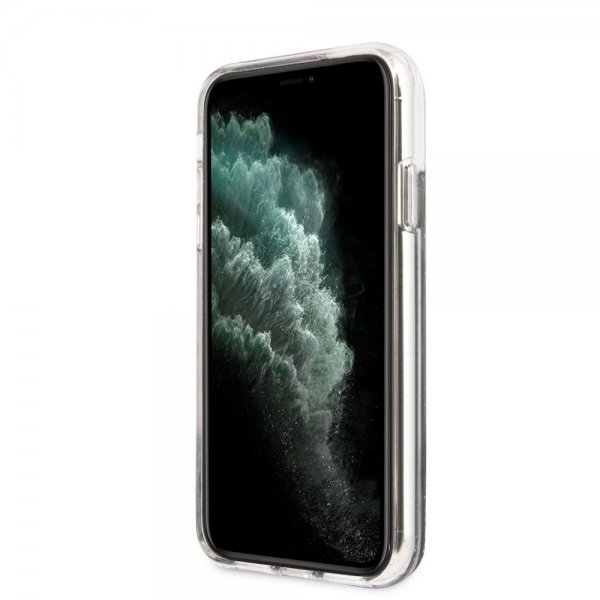 Guess iPhone 11 Deksel Liquid Glitter Flower Pattern Blå