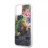 Guess iPhone 11 Deksel Liquid Glitter Flower Pattern Blå