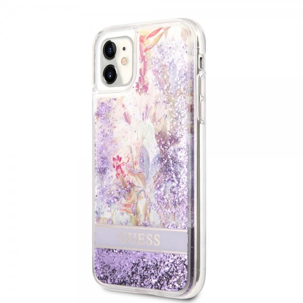 Guess iPhone 11 Deksel Liquid Glitter Flower Pattern Lilla