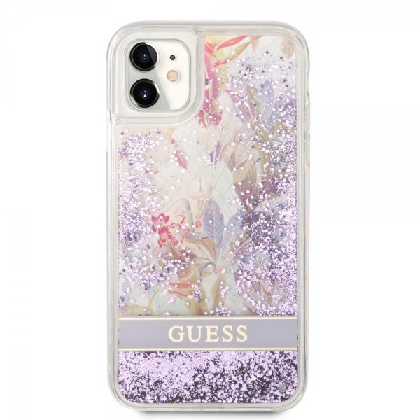 Guess iPhone 11 Deksel Liquid Glitter Flower Pattern Lilla