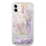 Guess iPhone 11 Deksel Liquid Glitter Flower Pattern Lilla