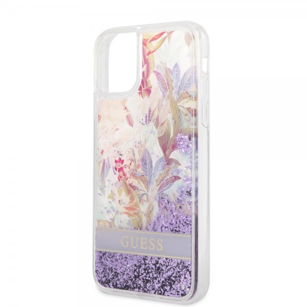 Guess iPhone 11 Deksel Liquid Glitter Flower Pattern Lilla