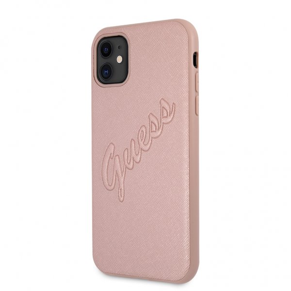 Guess iPhone 11 Deksel Saffiano Vintage Script Rosegull