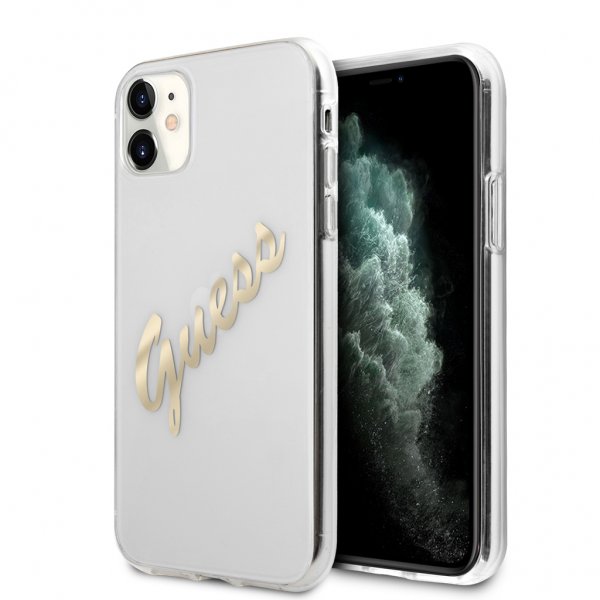 Guess iPhone 11 Deksel Vintage Script Gull Klar