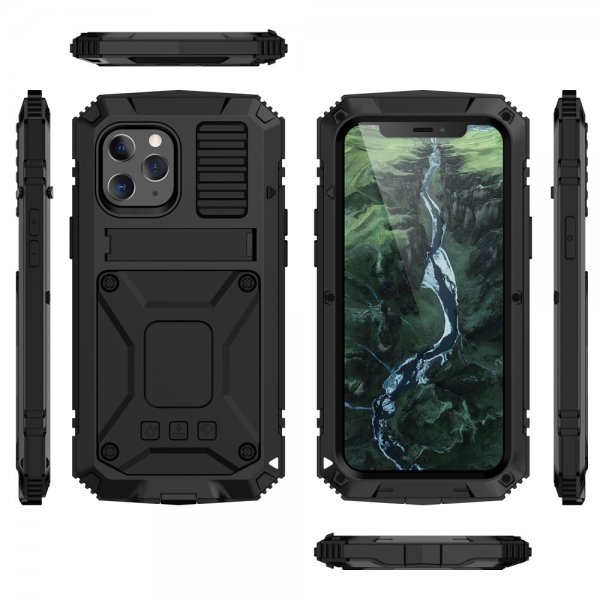 R-JUST iPhone 12/iPhone 12 Pro Deksel Metall Støtsikker Svart
