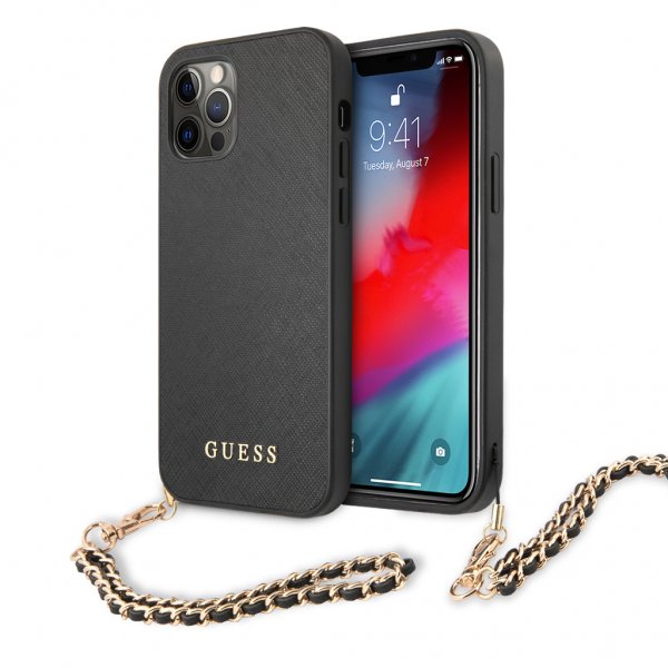 Guess iPhone 12/iPhone 12 Pro Deksel Saffiano Chain Svart