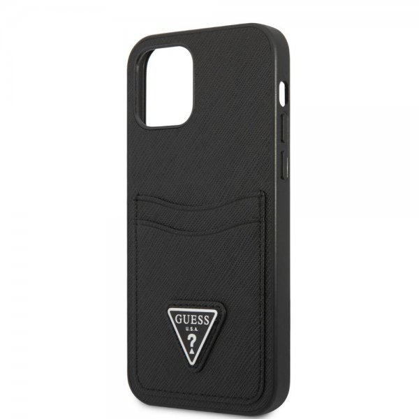Guess iPhone 12/iPhone 12 Pro Deksel Saffiano Double Cardslot Svart