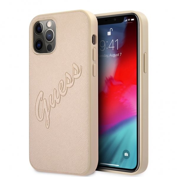 Guess iPhone 12/iPhone 12 Pro Deksel Saffiano Vintage Script Gull
