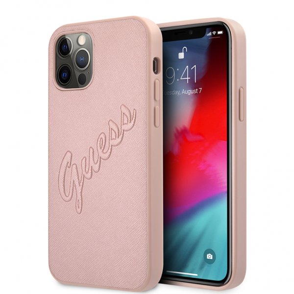 Guess iPhone 12/iPhone 12 Pro Deksel Saffiano Vintage Script Rosegull