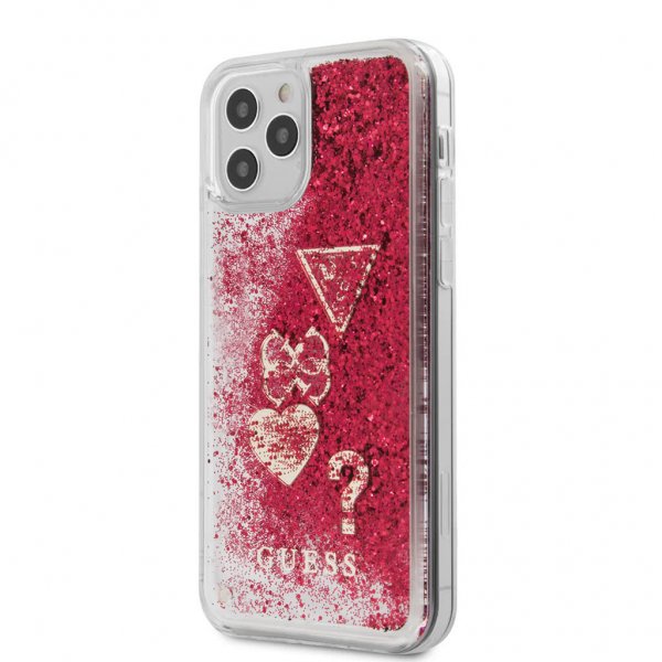 Guess iPhone 12/iPhone 12 Pro Deksel Liquid Glitter Charms Raspberry