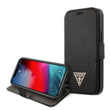 Guess iPhone 12 Mini Etui Gold Triangle Saffiano Svart