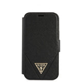 Guess iPhone 12 Mini Etui Gold Triangle Saffiano Svart