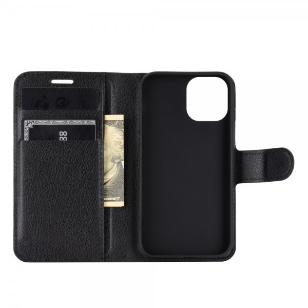 iPhone 12 Mini Etui Litchi Svart