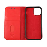 Rvelon iPhone 12 Mini Etui Ekte Skinn Rød