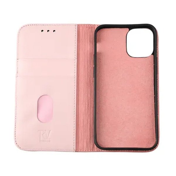 Rvelon iPhone 12 Mini Etui Ekte Skinn Rosa