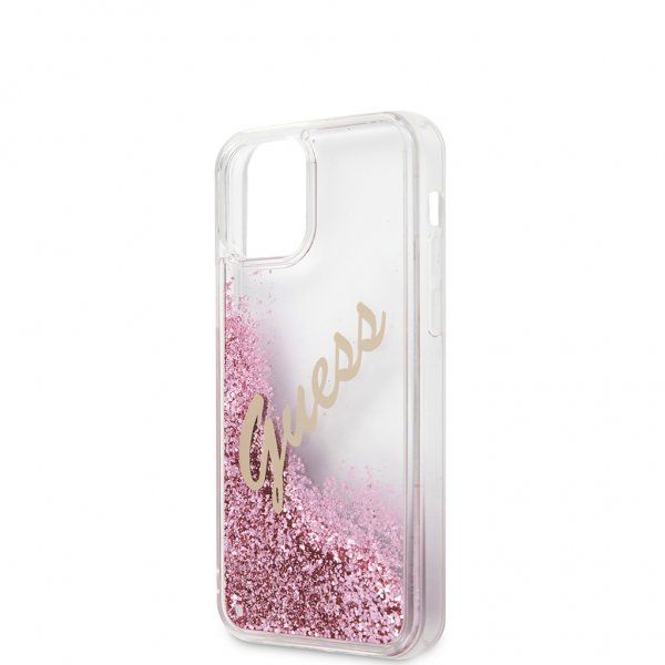 Guess iPhone 12 Mini Deksel Liquid Glitter Vintage Rosa